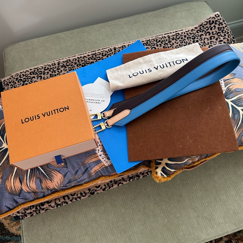 Louis Vuitton Blue and Brown Leather Shoulder Strap